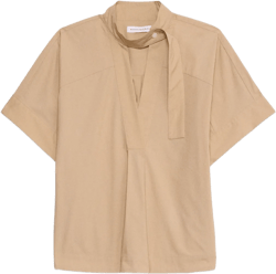 Cotton Poplin Popover Tie-Neck Top