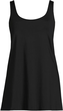 Lands' End Women's Long Torso Scoop Neck Mini Swim Dress Swimsuit - Large - Black