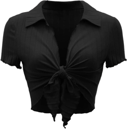 LovelyWholesale Women's Sexy Ribbed Summer Crop Top Lettuce Trim Tie Front Shirts X-Small Black