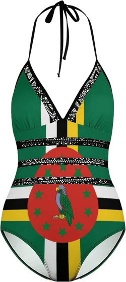 Dominica Flag Swimsuit Women's Two-Piece Summer Bikini Swimsuit Sexy Halter Triangle One-Piece Bikini Suit