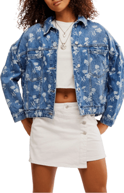 Free People Opal Floral Swing Denim Jacket