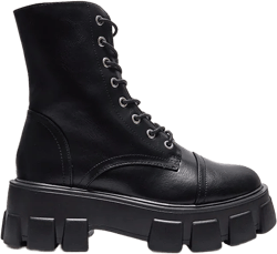 Black Wide Fit Lace Up Extreme Chunky Combat Boots