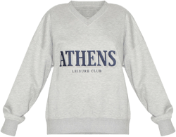 Ash Grey Athens Embroidered V Neck Sweatshirt
