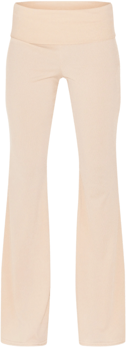 Beige Rib Low Rise Foldover Flared Pants