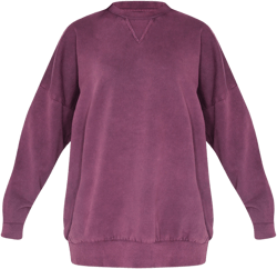 Burgundy Washed Slouchy Crew Neck Sweatshirt