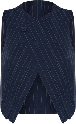 Dark Blue Tailored Woven Stripe Vest