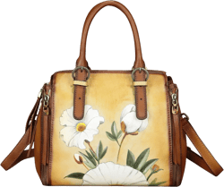 Genuine Leather Handbag for Women Hand Painted Leather Top Handle Purse Handmade Crossbody Satchel Tote Bag