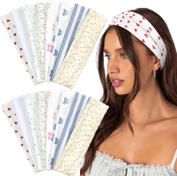 Headbands for Women Trendy 16 Pack Elastic Hair Bands for Women' Hair Non Slip Soft Cloth Fabric Head Bands Y2K Hair Accessories, Floral Bow Valentine Heart Headband