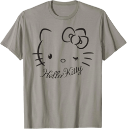 SANRIO Hello Kitty Winking Tee T-Shirt, Women's Casual Classic Cartoon Letter Print T-Shirt, Grey, Small : Clothing, Shoes & Jewelry