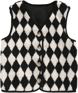WDIRARA Women's Leopard Print Fuzzy Fleece Sweater Vests Sherpa Open Front Sleeveless Cardigan Vest Outerwear