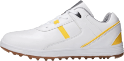 DHAEY Womens Golf Shoes Men Waterproof Golf Sneakers Lightweight Laides Golf Fitness Shoes Outdoor Anti Slip Walking Footwears (Color : White Yellow, Size : 8 Women/6.5 Men)