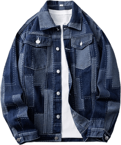 JEKE-DG Men Patchwork Lapel Denim Jacket Casual Slim Fit Jeans Jacket Big Pocket Colorblock Cowboy Outerwear 3X-Large Blue