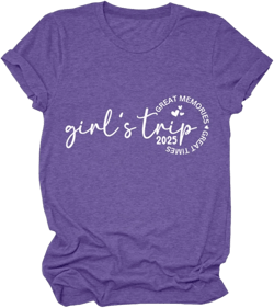 Friends Holiday Trip Shirts for Women, Girls Trip 2025 T-Shirt, Vacation Graphic Short Sleeve Tee Summer Tops Purple Large