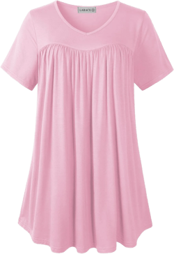 LARACE Plus Size Tunic Tops for Women V Neck Pleated Casual Blouses Summer Shirts Pink 3X