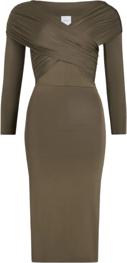 jersey wrap midi dress