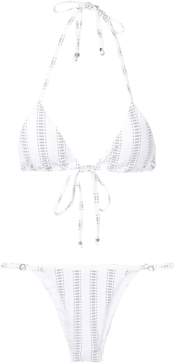 stripe-print triangle bikini set