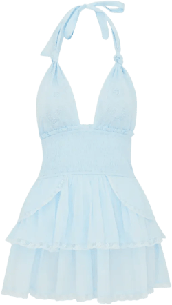Deanna Heritage Halter Mini Dress - BLUE