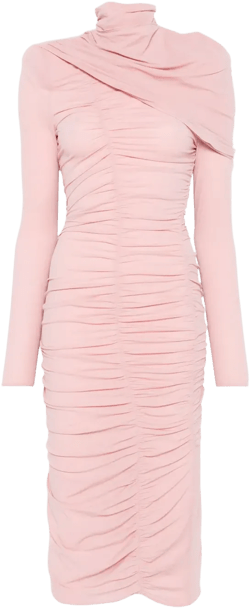 draped high-neck midi dress