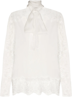 Lace detail pussy bow blouse