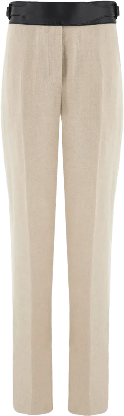 contrast-belt tailored linen trousers