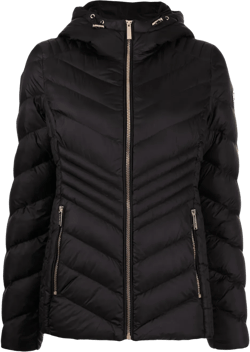 chevron-quilted hooded jacket