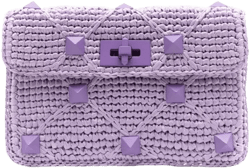 Rockstud crochet-knit clutch bag