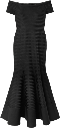 Off-the-shoulder striped metallic knitted midi dress