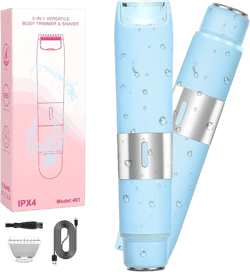 Dual Head Electric Shaver Bikini Trimmer for Women, IPX4 Waterproof Wet & Dry Use Body Trimmer for Face Lip Chin Pubic Underarm Legs, 80Mins Runtime, Travel-Friendly, Ideal Gift for Women Blue