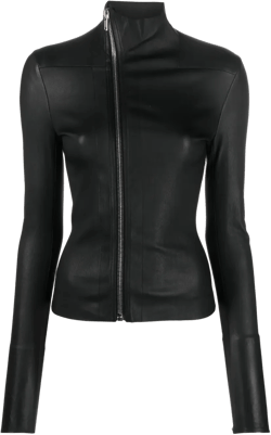 Asymmetric Black Stretch Leather Jacket In Blue