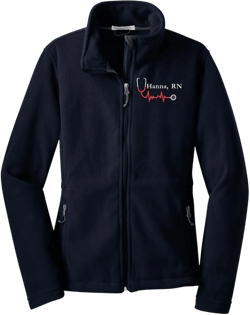 Custom Embroidery Full-Zip Fleece Jackets for women, Low-Pill Midweight with Drawcord Hem for Healthcare workers. Medium Navy