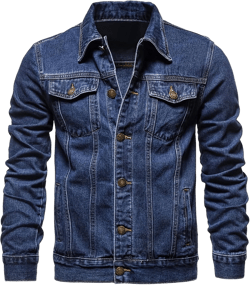 Men's Denim Jacket Vintage-Inspired Jean Jacket with Multiple Pockets - Cotton Blend, Machine Washable Medium Navy Blue