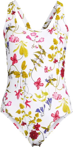 Lands' End Women's Long Tugless X-Back One Piece Swimsuit - 4 - White Multi Garden Floral