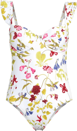 Lands' End Women's Balconette Ruffle High Leg One Piece Swimsuit - 16 - White Multi Garden Floral