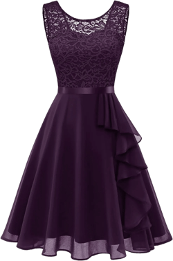 BeryLove Homecoming Cocktail Dresses Bridesmaid Wedding Guest Short Prom Dress Ruffle Hem Sleeveless Lace Formal Gowns