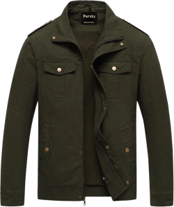 Pursky Men's Military Jacket Casual Washed Cotton Hooded Canvas Coat Fall Coat Small Army Green