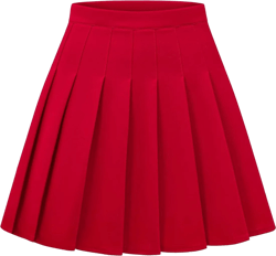 Womens Stretchy Pleated Mini Skirt Comfort High Waist Cheerleader School Uniform Skirt Large Red