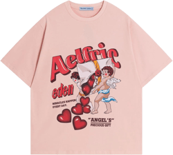 Aelfric Eden Oversized Graphic Tees Women Streetwear Casual Heart Print Angel Cartoon Unisex Summer Tops