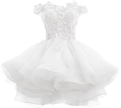 Tsbridal Women's Off The Shoulder Organza Short Homecoming Dress Lace Applique Junior Formal Cocktail Party Gown White-lace Up Back 22 Plus