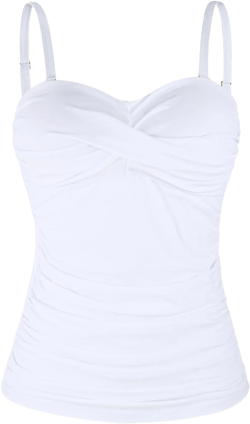 Ocean Blues Women's Strapless Bandeau Swimsuit Top Ruched Tummy Control Tankini Top Only Small White