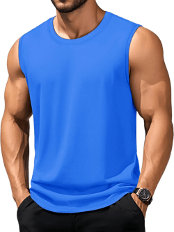 TACVASEN Tank Top for Men Moisture Wicking Cotton Sleeveless Shirts Muscle Gym Workout Causal Summer Tank Tops #11 Azure Small