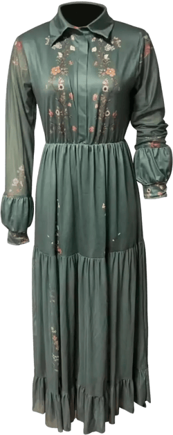 Women's Long Sleeve Boho Dress 2024 Spring Cotton Maxi Dress Fall Dresses Elegant Green