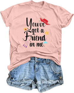 SUPEYA Youve Got A Friend in Me T-Shirt for Women Funny Letter Print Shirt Cute Graphic Short Sleeve Tees Tops XX-Large Pink