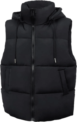 Women'S Puffer Vest With Pockets Thicken Zip Up Removable Hooded Sleeveless Winter Stand Collar Warm Gilet Medium Black
