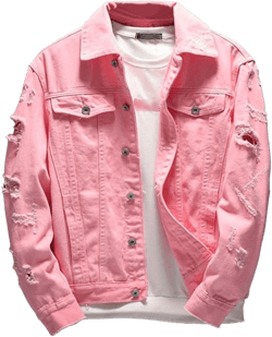 Men Button Distressed Denim Jacket Ripped Slim Trucker Jean Jackets Casual Cowboy Cut Biker Coats XX-Large Pink