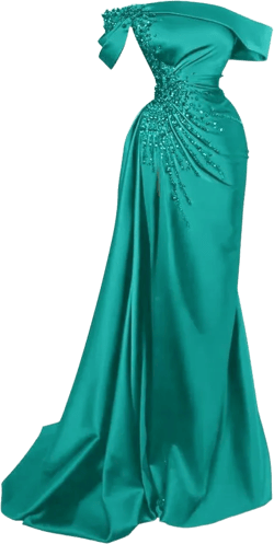 Tsbridal Mermaid Beads Prom Dress for Women with Slit Satin Long Off The Shoulder Formal Evening Party Gown Peacock Green 14