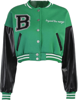 babyhealthy Womens Crop Varsity Jacket Stitched Leather Baseball Bomber Jacket Y2K Streetwear Short Coat