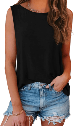 Aoysky Womens Tank Tops Crew Neck Solid Color Casual Loose Fit Summer Sleeveless Basic Tee Shirts Blouse Black XX-Large