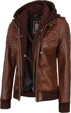Blingsoul Leather Jacket Women - Real Lambskin Womens Leather Jackets With hood Small Edinburgh - Cognac Jacket
