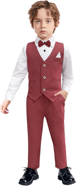 Dinysuos Boys Suit Formal Dress Kids Tuxedo Outfit Dress Shirt with Bow Tie +Slim Vest+Pants 4Pcs 3-7 Years