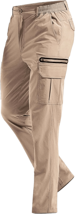 MOURCE Mens Hiking Pants Lightweight - Quick Dry Water Resistant Travel Pants with 7 Pockets for Camping Fishing Outdoor Khaki 32W x 30L